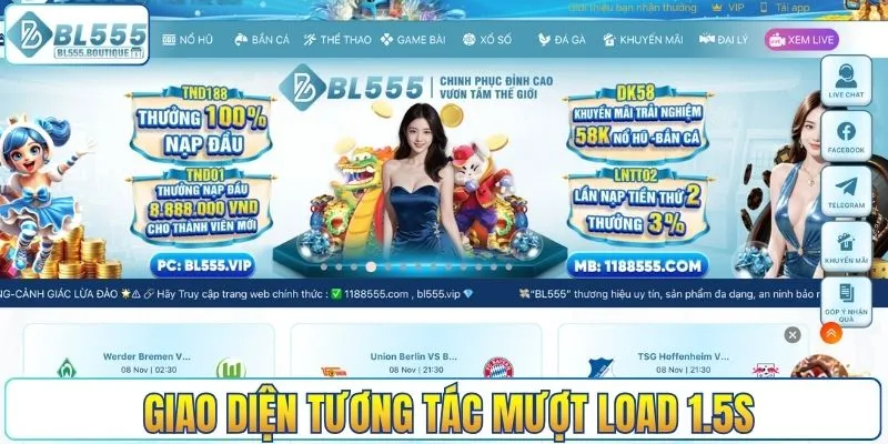 Giao diện tương tác mượt load 1.5s